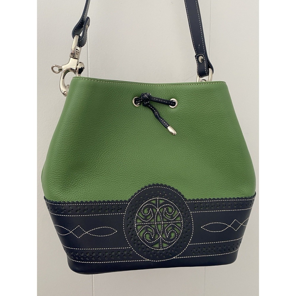 Vintage Abel Spain Leather Bucket Bag – Green & Navy Colorblock